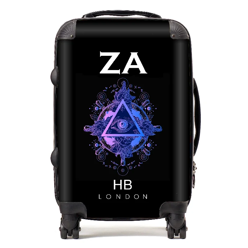 Personalised All Seeing Eye with White Font Initial Suitcase