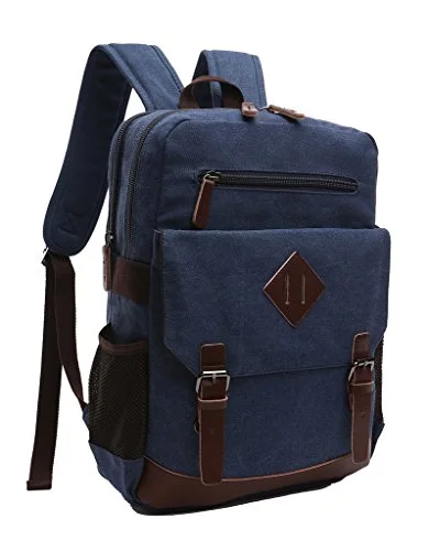 Zuolunduo Vintage Canvas College School Bag Laptop Bag Backpack M8675Sj,Darkblue