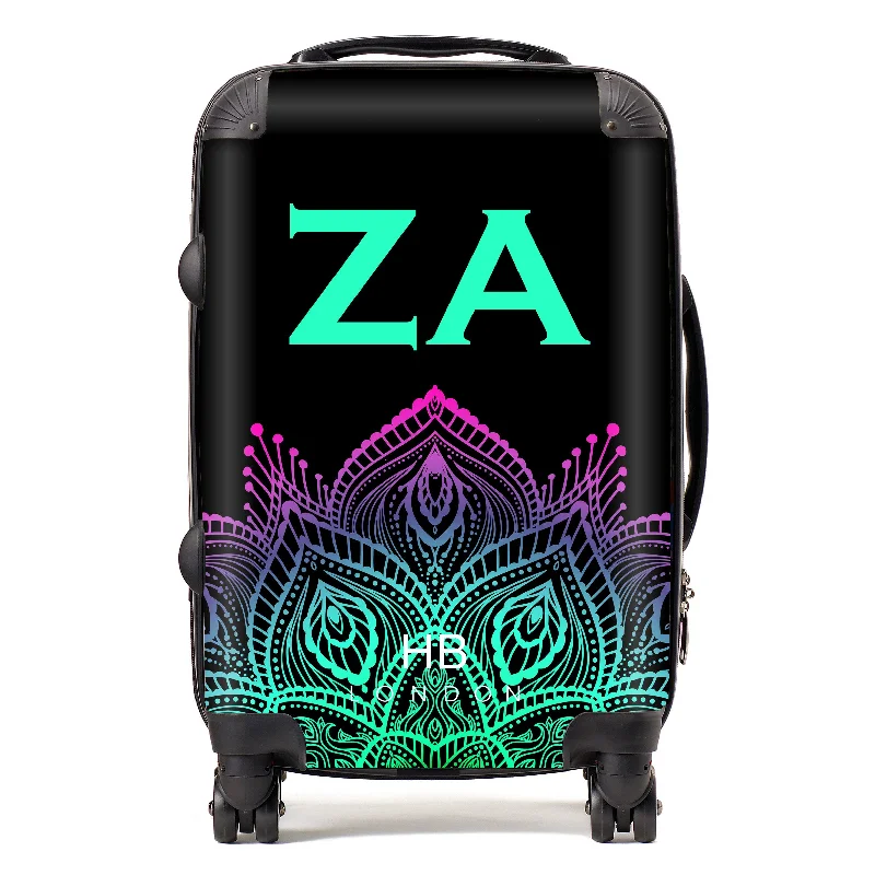 Personalised Neon Henna with Mint Font Initial Suitcase