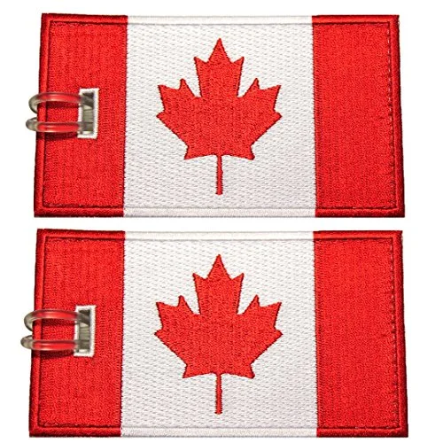 Luggage Tags, Canadian Flag, Embroidered, 2 Pack, 12 COLORS, NEVER BREAK!