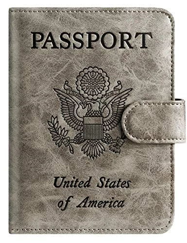 Passport Holder Cover Wallet RFID Blocking Leather Card Case Travel Accessories for Women Men (Grey)