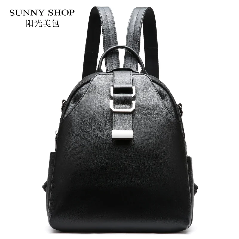 Sunny Shop 100% Genuine Leather Backpack For Women Stylish Fashion Luxury Brand Designer Real