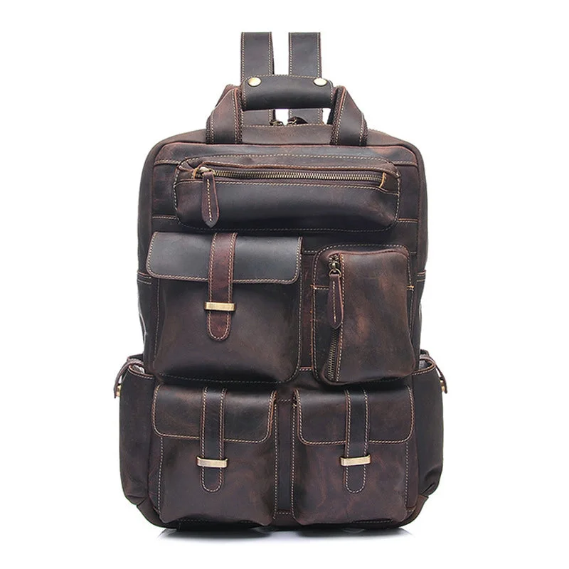 Brand Designer Genuine Leather Men Backpack Vintage Crazy Horse Leather Men Backpacks High