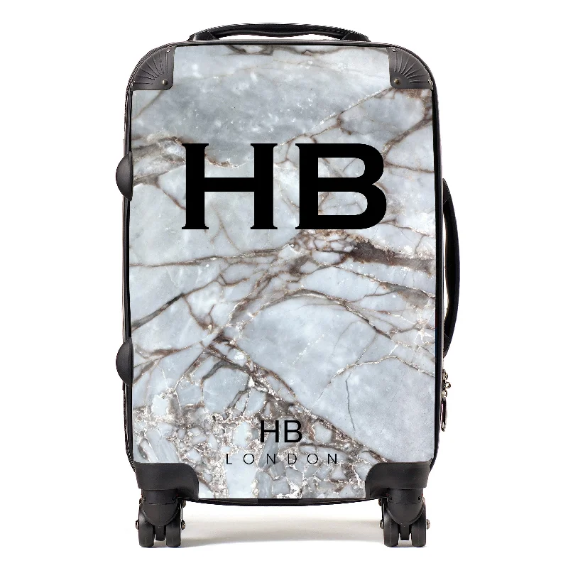 Personalised Silver Grey Shattered Marble Initial Suitcase