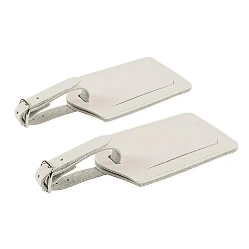 SwissElite Genuine Leather Luggage Tags & Bag Tags 2 pieces Set in 5 Color (Rice White)