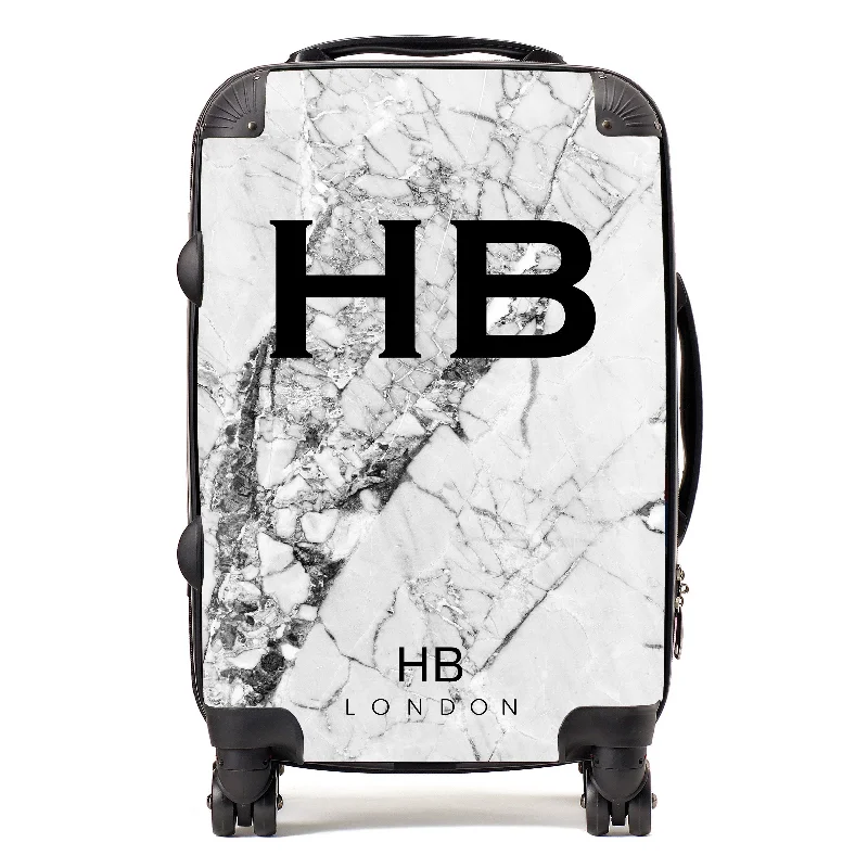 Personalised Monochrome Cracked Marble Initial Suitcase