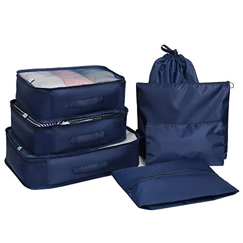 Aoolife 7 Set Travel Storage Bags Packing cubes Multi-functional Clothing Sorting Packages,Travel Packing Pouches,Luggage Organizer with shoe bag (Dark blue)