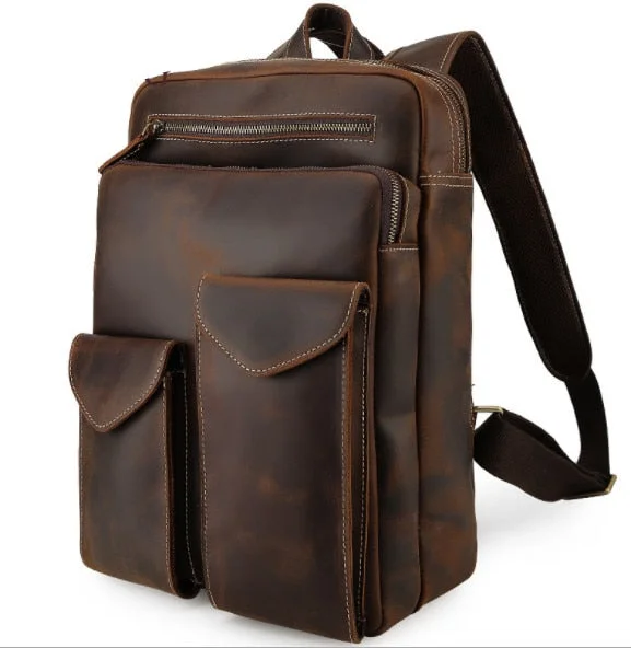 News  Men'S Genuine Leather Vintage Backpack Multifunctional Mountaineering Shoulder Bag Military