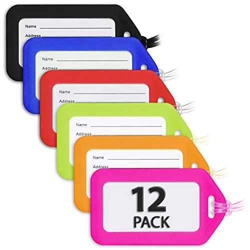 MIFFLIN Luggage Tags (Assorted, 12 PK), Bag Tag for Baggage, Suitcase Tags Bulk