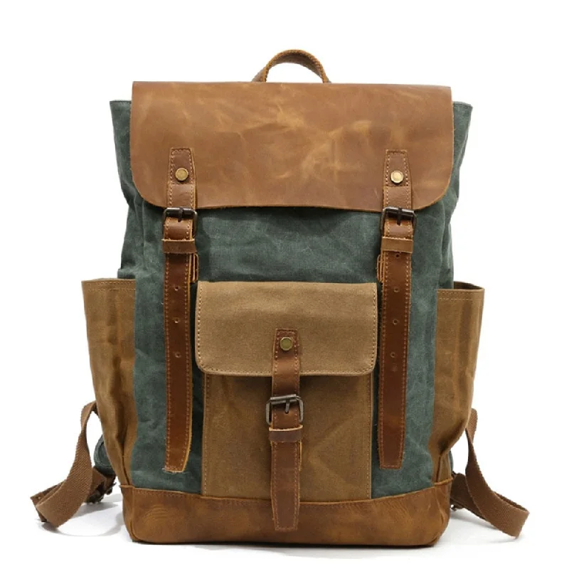 New Hot Oil Wax Canvas Cow Leather Backpacks Unisex Waterproof Rucksacks 15" Laptops Daypacks Large