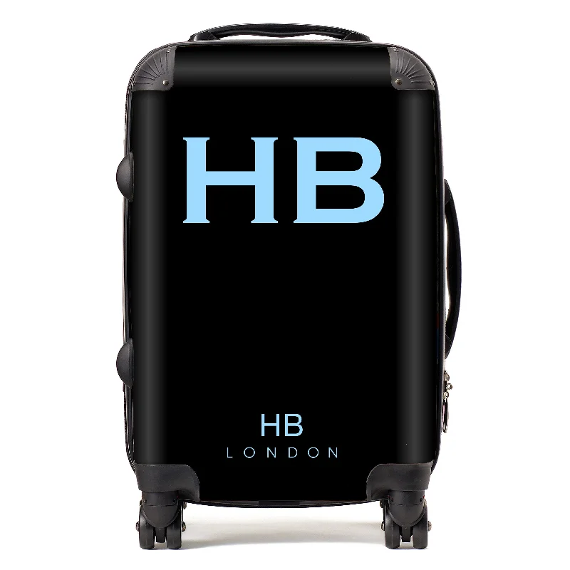 Personalised Black with Blue Font Initial Suitcase