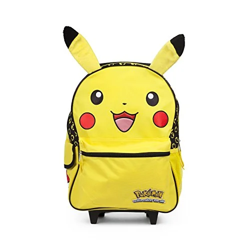 Pokemon Pikachu 16" Inch Yellow Rolling Backpack Luggage With Plush Ears