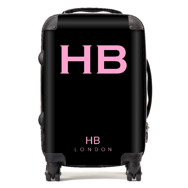 Personalised Black with Pink Font Initial Suitcase