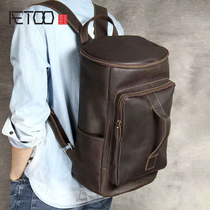 Aetoo Leather Large Capacity Shoulder Baotou Layer Cowhide Vintage Backpack Handmade Hundred Travel