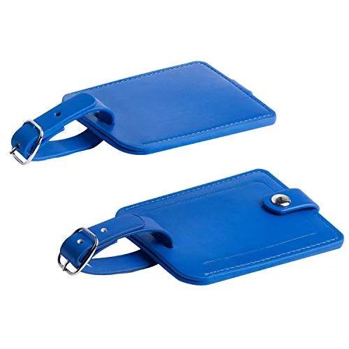 Luggage Bag Tags Leather Travel ID Labels Suitcase Name Tags with Snap - Set of 2 (PU Blue)