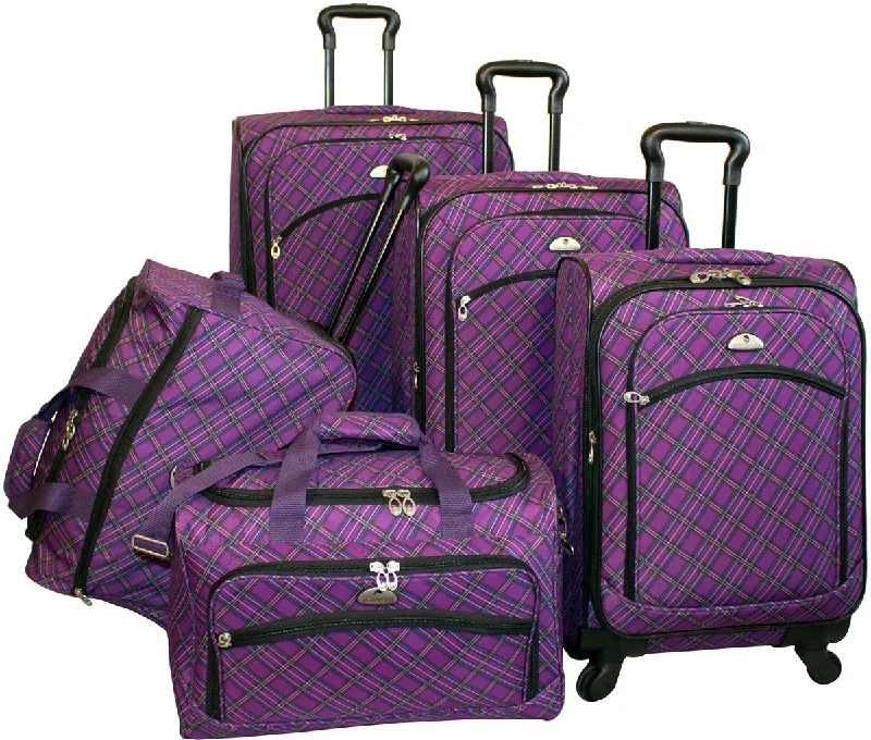 American Flyer Plaid 5 Piece Luggage Set