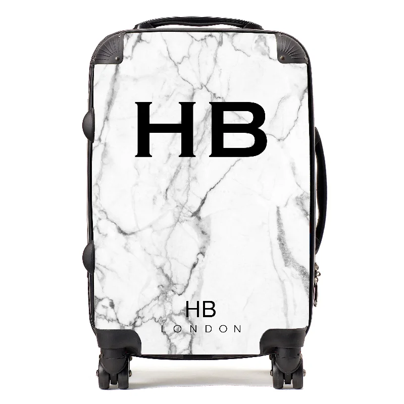 Personalised White Marble Initial Suitcase