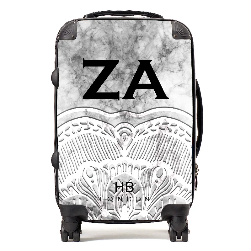 Personalised White Angel Marble with Black Font Initial Suitcase