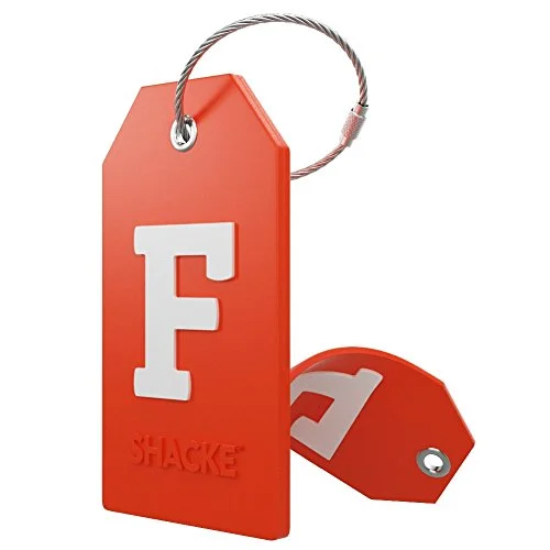 Initial Luggage Tag with Full Privacy Cover and Stainless Steel Loop - (Letter F)