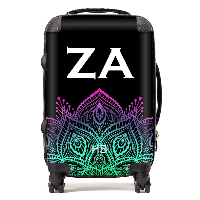 Personalised Neon Henna with White Font Initial Suitcase