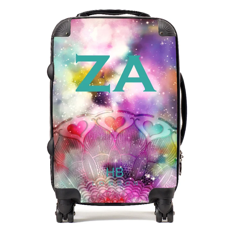 Personalised Galaxy Fantasy with Teal Font Initial Suitcase