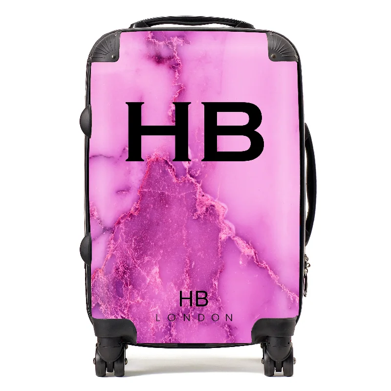 Personalised Purple Natural Marble with Black Font Initial Suitcase