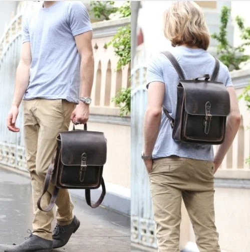 Men'S Casual  Genuine Leather Backpack With Ipad Multi-Function  Man Backpacks Shoulder Bag Vintage