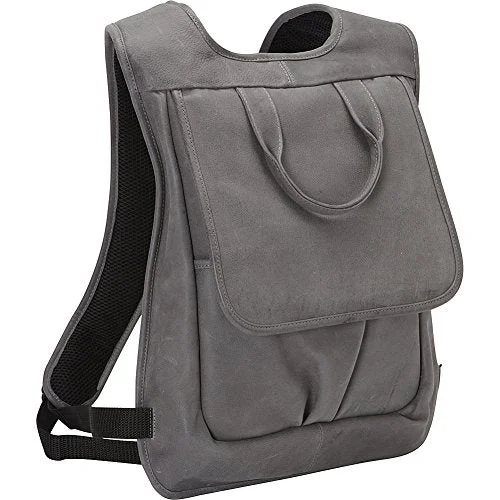 Piel Leather Slim Laptop Flap Backpack, Charcoal, One Size