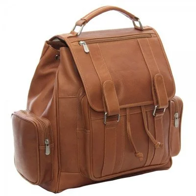 Piel Leather Double Loop Flap-Over Laptop Backpack, Saddle, One Size