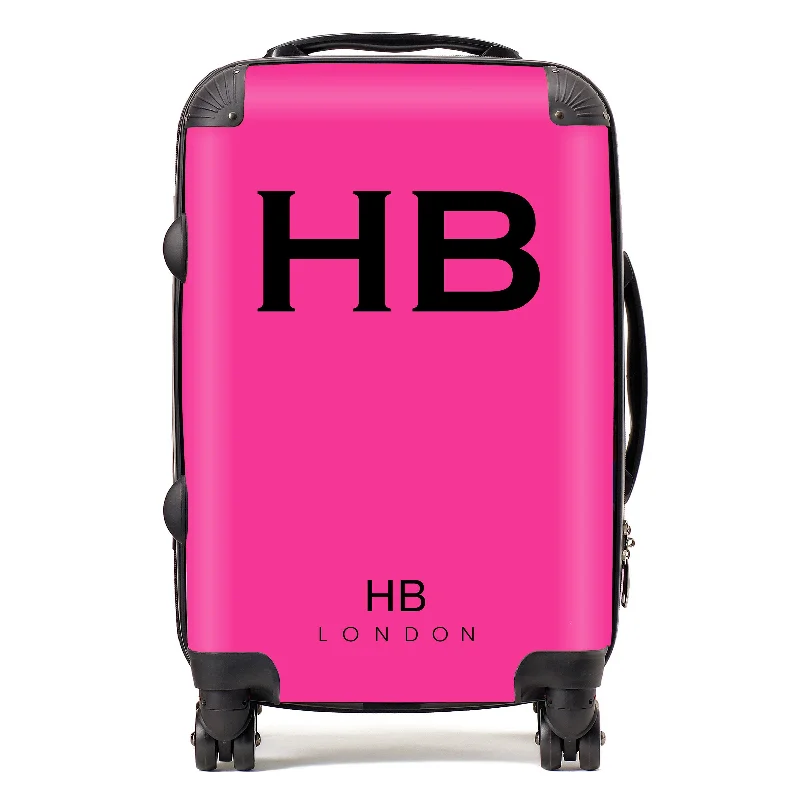 Personalised Hot Pink with Black Font Initial Suitcase