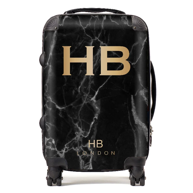 Personalised Black Marble with Gold Font Initial Suitcase