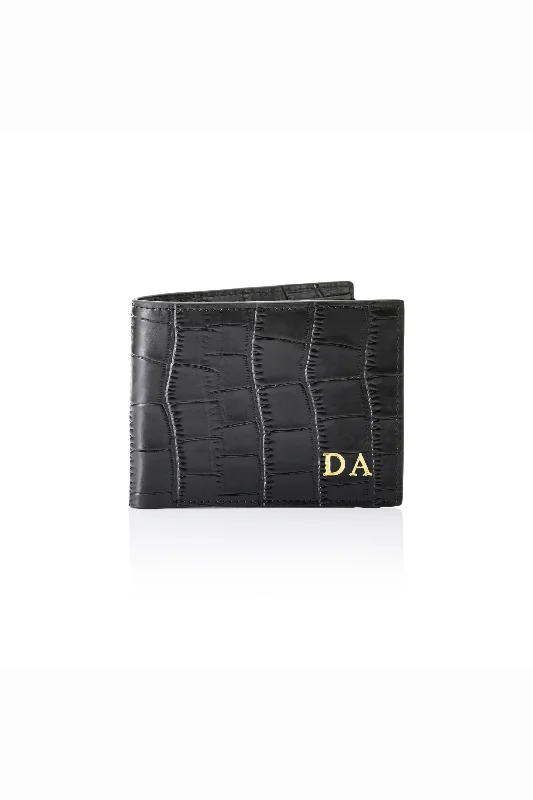 Personalised Leather Wallet - Black Croc