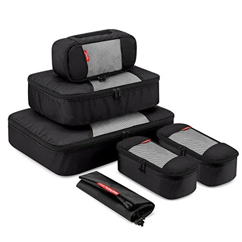 Travel Packing Cubes, Gonex Luggage Organizers L+M+3XS+Laundry Bag Black