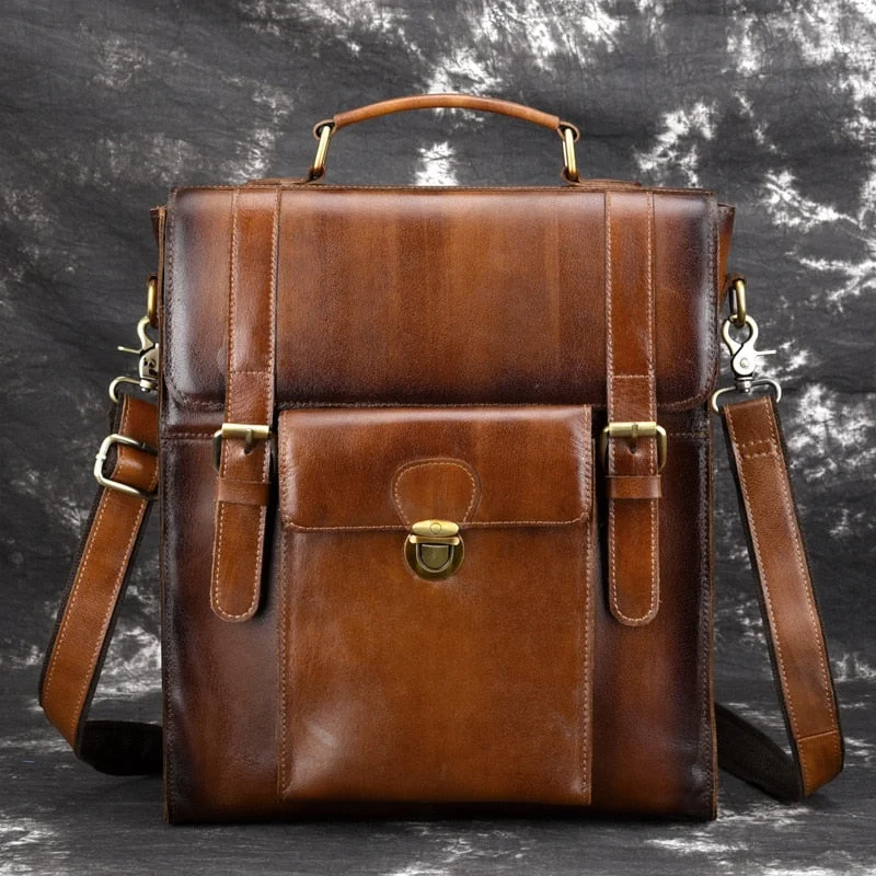 High Quality Genuine Leather Men Backpack Rucksack Shoulder Bag Vintage Cowhide Business Laptop