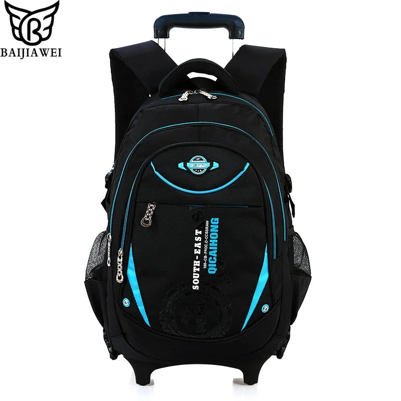 Baijiawei Removable Children School Bags With 6 Wheels For Boys Girls Trolley Backpack Kids Wheeled