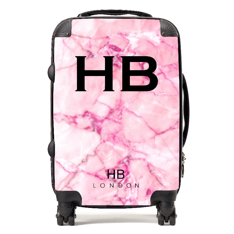 Personalised Pink Shattered Marble Initial Suitcase