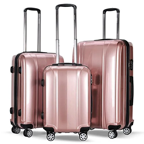 GHP 20" 24" 28" ABS & PC Shell Pink Trolley Suitcase Travelling Luggage Set w Wheels