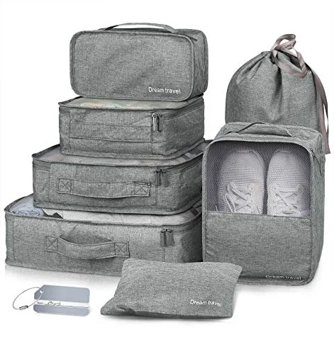 Packing Cubes VAGREEZ 7 Pcs Travel Luggage Packing Organizers Set with Laundry Bag (Grey)