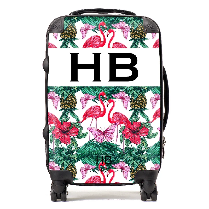 Personalised Flamingo and Butterfly Print Initial Suitcase