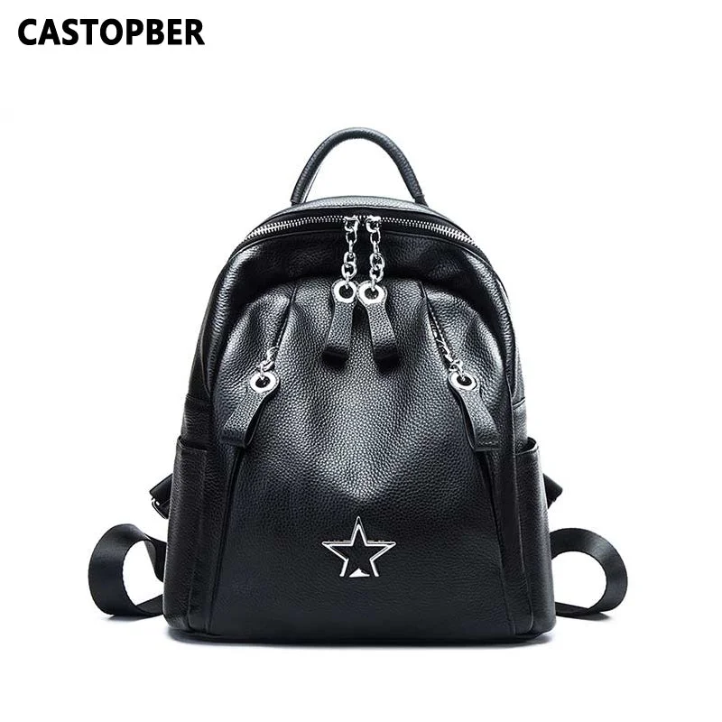 Women Casual Backpacks For Teenage Cow Genuine Leather Korean Ladies Knapsack Famous Brand High