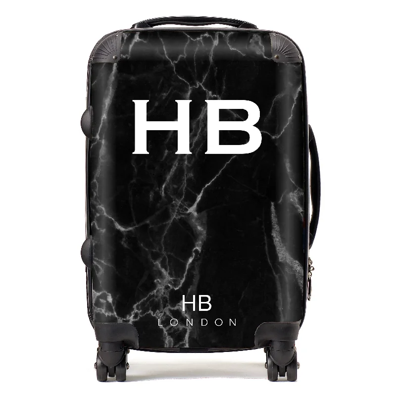 Personalised Black Marble with White Font Initial Suitcase