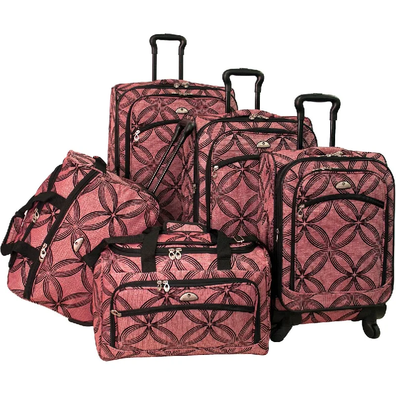 American Flyer Silver Clover 5Pc Spinner Luggage Set