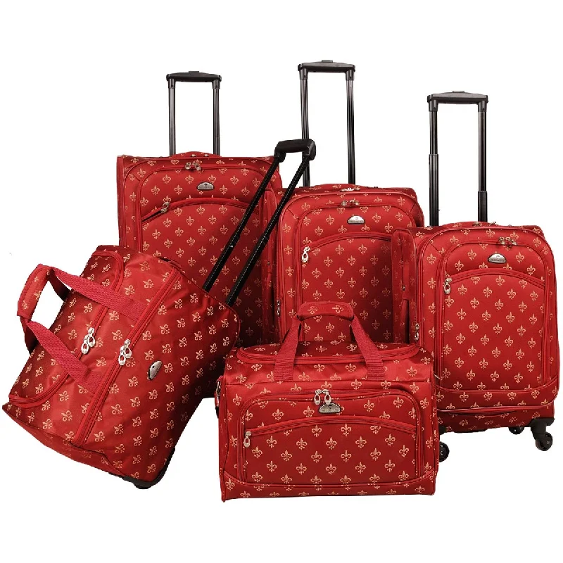 American Flyer Fleur De Lis 5Pc Spinner Luggage Set