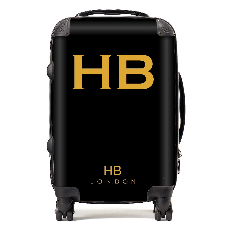 Personalised Black with Mustard Font Initial Suitcase