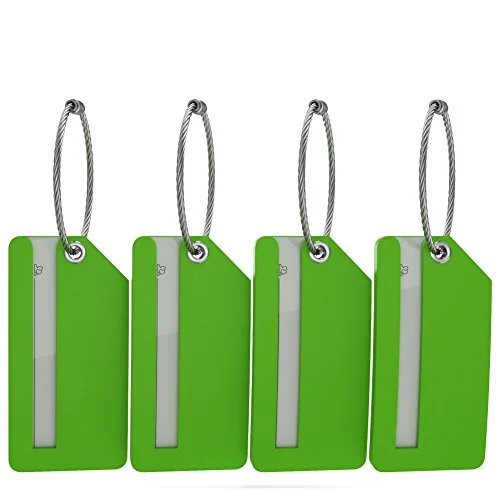 Small Luggage Tags with Privacy Cover & Metal Loop - (4pk, Green)