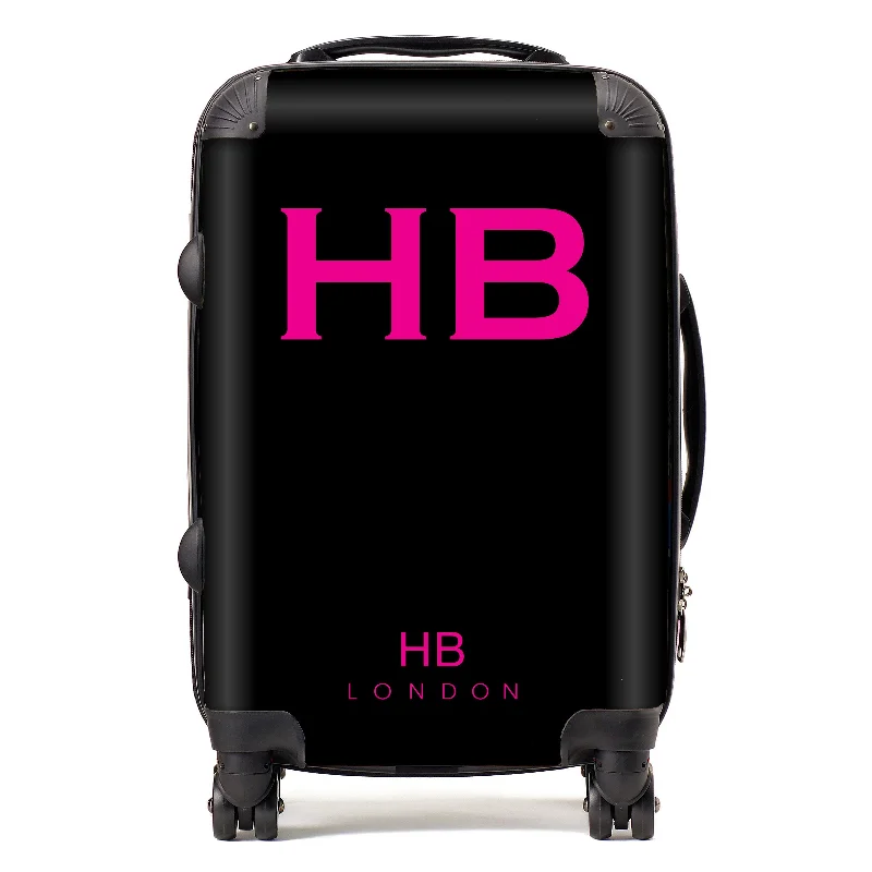 Personalised Black with Hot Pink Font Initial Suitcase