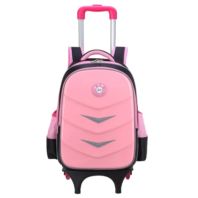 Children Trolley School Backpack Fashion Cartoon Wheeled School Bag  For Girls Boys Detachable