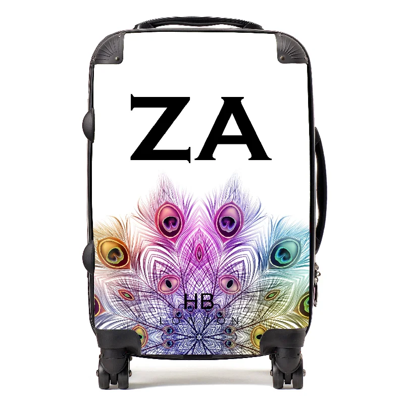 Personalised Peacock Mandala with Black Font Initial Suitcase