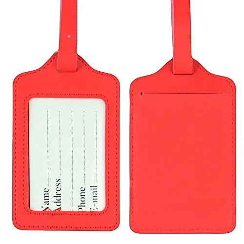 Lizimandu PU Leather Luggage Tags Suitcase Labels Bag Travel Accessories - Set of 2(Red)