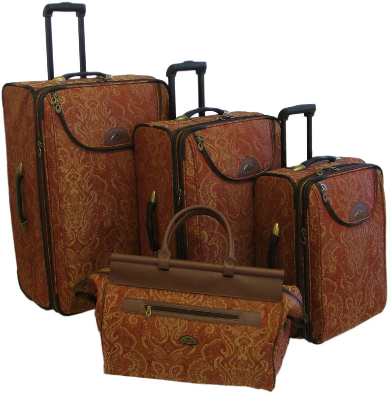 American Flyer Paisely Gold 4 Piece Luggage Set